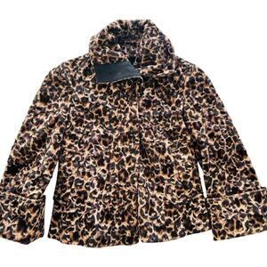 Etcetera Ladies Leopard Short Jacket Size Small Retro Brown Black Faux Fur
